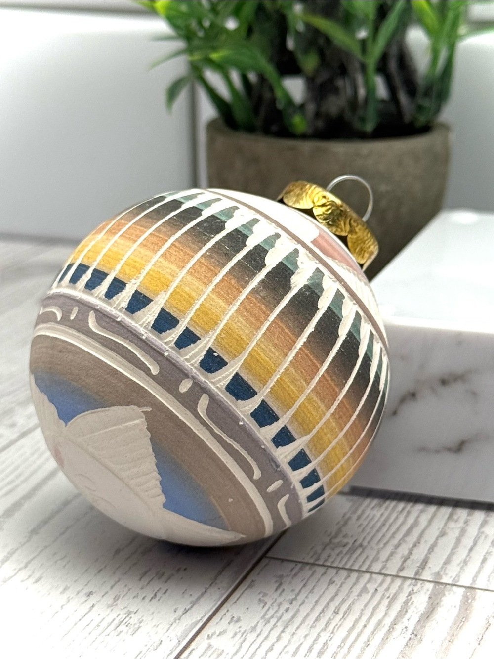 J J Navajo Hand-Painted Pottery Ornament